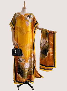Women'S All-Season Fitted Long Dress & Shawl Set, Casual
