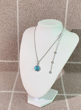 99新Bvlgari/宝格丽PARENTESI系列蓝色托帕石白金项链女款