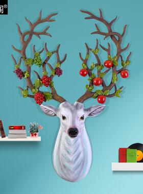 创意真动物脂壁挂鹿头美复古式HTU树仿工艺品装饰墙挂家居饰品