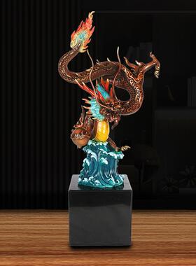 铜制招财龙摆件龙生肖大理石底酒柜玄关摆设装饰乔迁礼品送客户