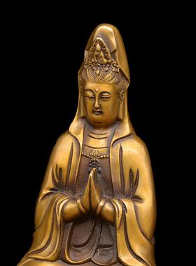 宏达铜观音黄铜合莲花底座铜观音佛像莲花摆观手音铜件