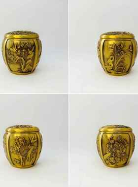 黄铜制作 梅兰竹菊茶叶罐 零钱罐 家居装饰品工艺品摆