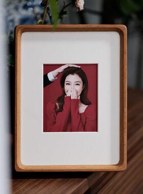 结婚证件照相框摆台定制洗照片新人婚姻登记照打印6寸8寸实木摆件