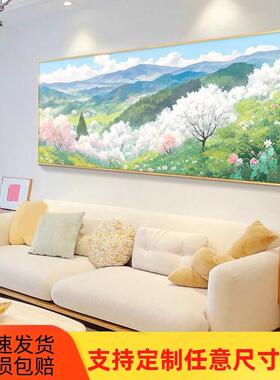 客厅大白墙装饰画原木风沙发背景墙挂画手绘油画奶油风卧室壁画