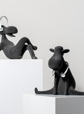 高级感现代简约植绒河马卡通动物桌面摆件儿童房小众艺术装饰品