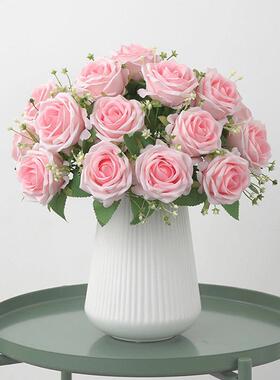高档彷真花束小丁香康乃馨家居玄关餐桌摆放假花花束野餐花篮装饰