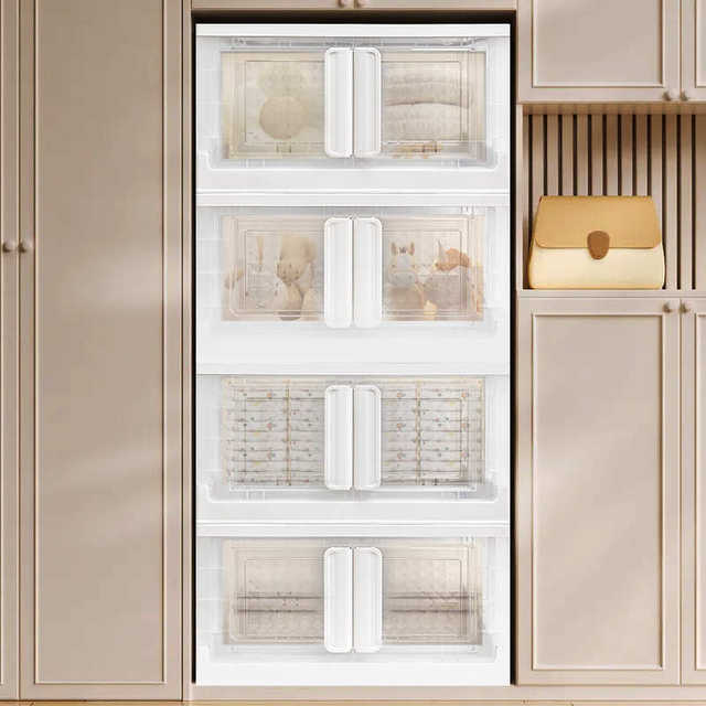 Double door storage cabinet Large capacity storage box Children's wardrobe sorting cabinet Transparent folding combination storage box storage cabinet