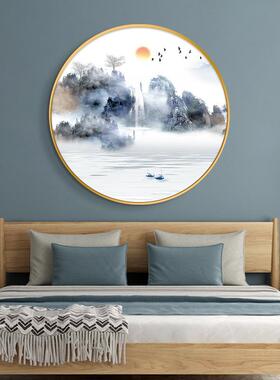新款直销新中式圆形山水画客厅入户玄关沙发背景墙装饰画过道晶瓷