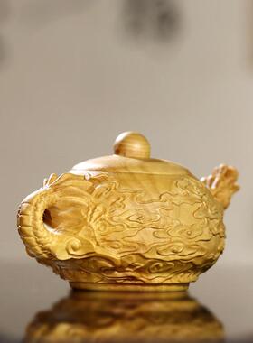 黄杨木雕文玩祥龙壶木质茶壶工艺品家居摆件手把件男士随身把玩件