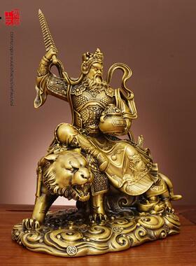武财神赵公明黄铜摆件神像供奉家居客厅桌面铜摆饰店铺新开业送礼