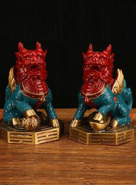新款直销铜麒麟摆件铜八卦财富麒麟铜书卷麒麟一对八卦麒麟