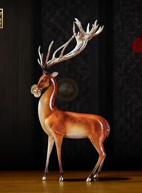 纯铜紫色招财福鹿摆件客厅玄关电视柜软装装饰轻奢礼品