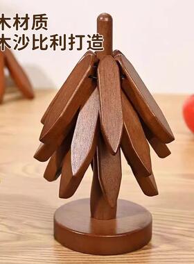 圣诞树隔热垫餐桌摆件创意一棵树实木防烫锅垫折叠杯垫碗垫高级感
