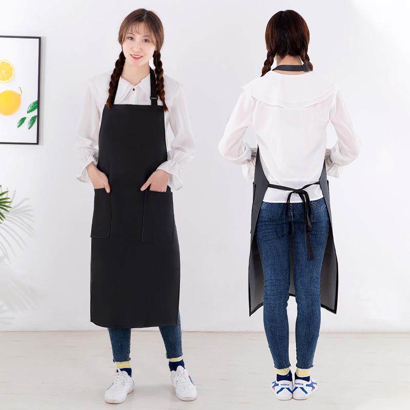 防水防油黑色PU皮革围裙定制logo厨房大口袋加长可调节挂脖围裙,淘宝优惠券,粉丝福利购,淘宝优惠卷