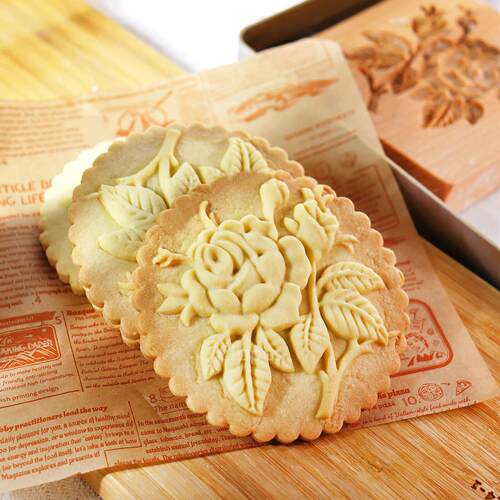 1PC Wood Cookie Mold with Rose Flower Patterns, Christmas 3D - 图3