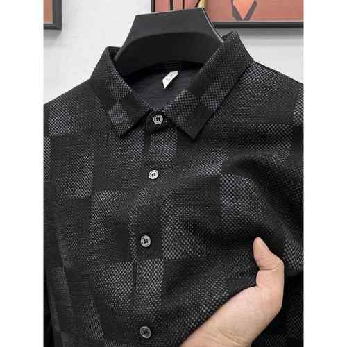 BOZZ BURY~几何 设计款！高端羊毛衬衫男长袖秋冬季商务休闲衬衣 - 图1