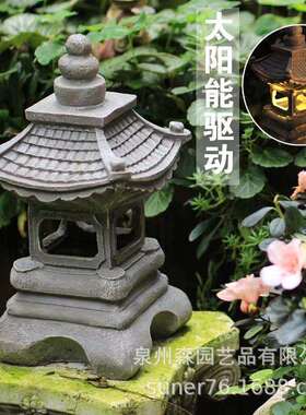 厂家直供树脂太阳能宫灯四角亭宫灯花园庭院景观摆件太阳能灯