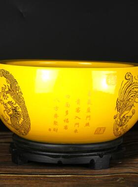 景德镇黄色陶瓷聚宝盆招财聚财鱼缸客厅创意花瓶瓷器摆件金色花盆