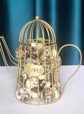 厂家直销新款铁艺创意古典茶壶形铁线咖啡胶囊收纳铁艺架子铁摆件