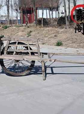 民俗老式手推车老木车独轮车农村老物件旧物平板车复古老农具摆件