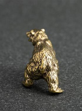 创意纯黄铜北极熊摆件可爱动物样板房客厅办公室桌面装饰品摆设