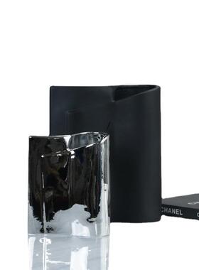 现代简约电镀卷形花器欧式轻奢摆件样板客厅书房米兰时尚软装饰品