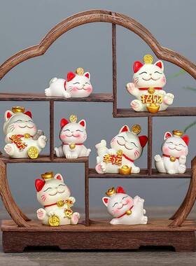招财猫客厅玄关摆件鸡翅木博古架办公室茶室前台置物架开业礼品猫
