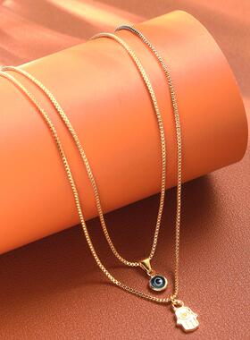 Gold necklace 2 pieces set choker套炼恶魔之眼手掌项炼2件套