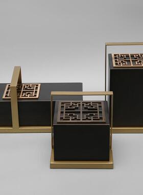 现代中式创古典家居合金提盒摆新QBB件样意板房间橱下叠书房窗装