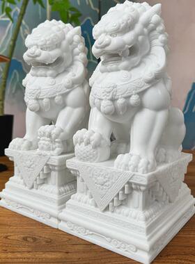 石狮子一对石雕小狮子传统汉白玉小号石狮摆件家用大门口看门墓前