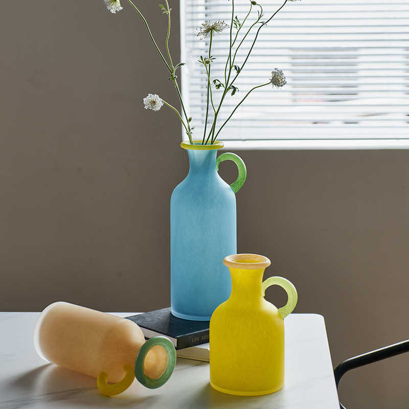 多巴胺色系ins餐桌摆件居家软装酒店样板间装饰哑光单耳玻璃花瓶,淘宝优惠券,粉丝福利购,淘宝优惠卷