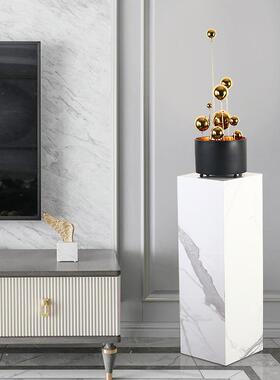 VFJ大理底座爵士石岩塑板石墩石柱客厅电视柜落地展示台轻奢白雕