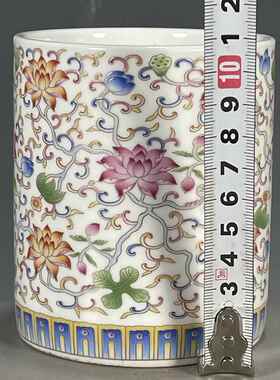 大清乾隆年制珐琅彩花卉图纹笔筒书房桌面台面装饰品摆件同人AI