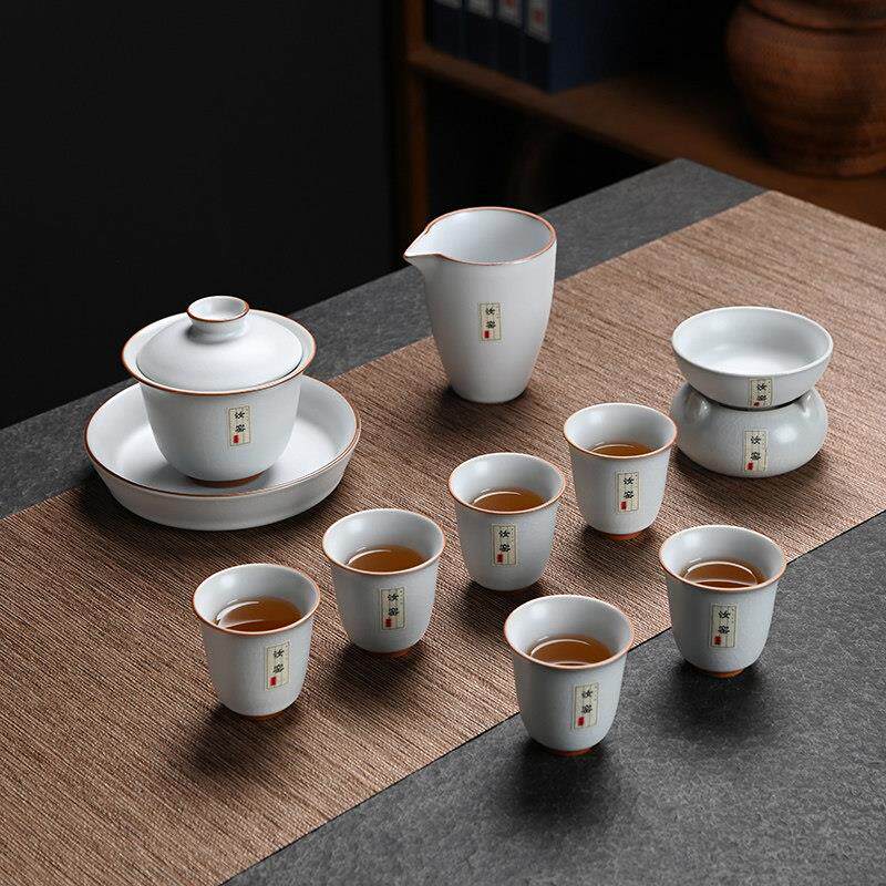 Ru Kiln Kung Fu Tea Set Chinese Retro Living Room Office Tea Light Luxury High-end 2024 New Gift Box