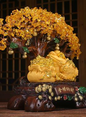 金蟾招财摆件黄水晶发财树聚宝盆轻奢客厅送朋友开 店开 业礼物高