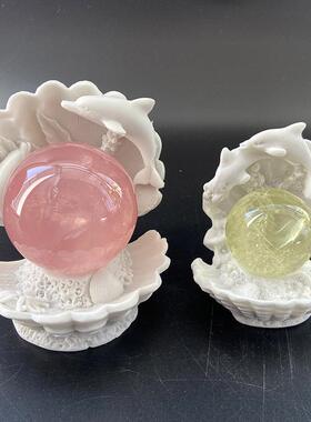 水晶球底座 海豚贝壳球形收纳 时尚创意工艺品树脂家居办公室摆件