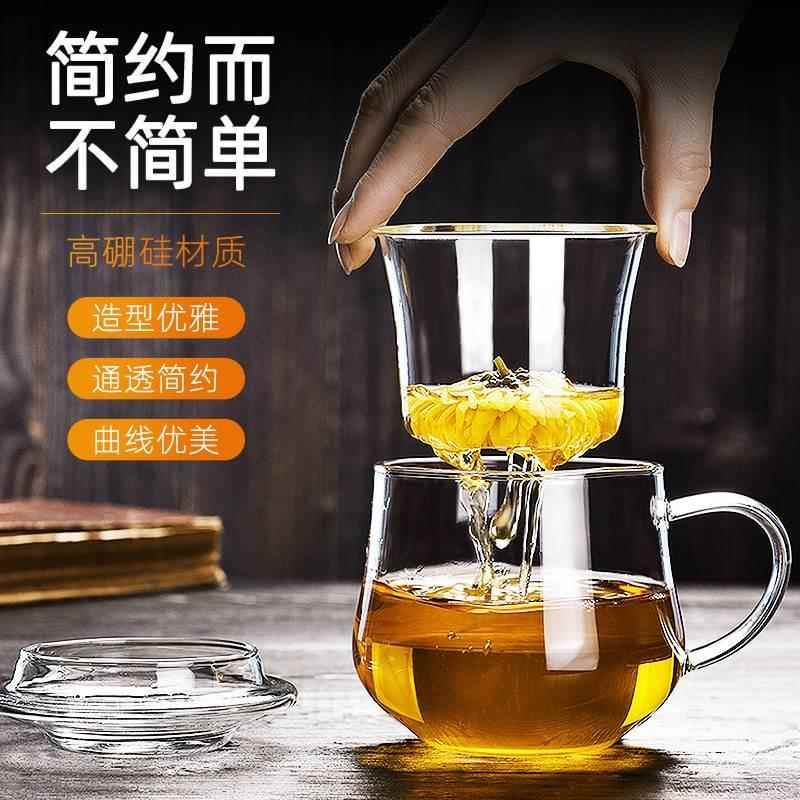 茶杯茶水分离玻璃杯泡茶杯子办公室带把手花茶过滤茶道待客家用-图1