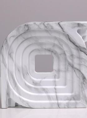 意式极简仿大理师摆石纹间方圆树IUW脂摆件样板客厅电视柜设计创