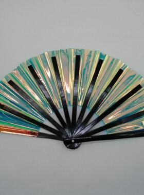 现货款 27厘米 镭射膜竹扇 幻彩PVC扇子 竹骨响扇 竹子骨功夫扇
