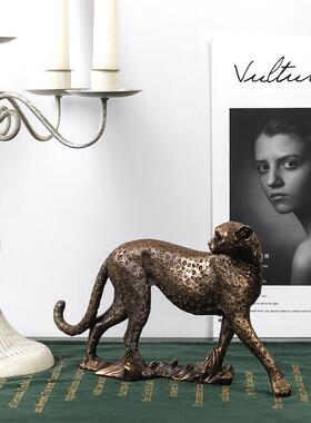 美式复古豹工艺品摆件办公室柜子装饰美洲豹家居客厅玄关日常送礼