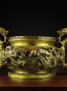 铜香炉铜家用龙戏珠祠堂特大号寺院供奉双龙香炉佛具九龙炉龙炉