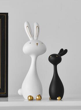 高级简约现代兔子桌面小摆件办公室客厅电视柜酒柜装饰树脂工艺品