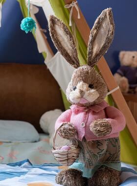 JK慕空间客厅大型落地摆件轻奢手工草编兔子婚礼花园照相馆创意装
