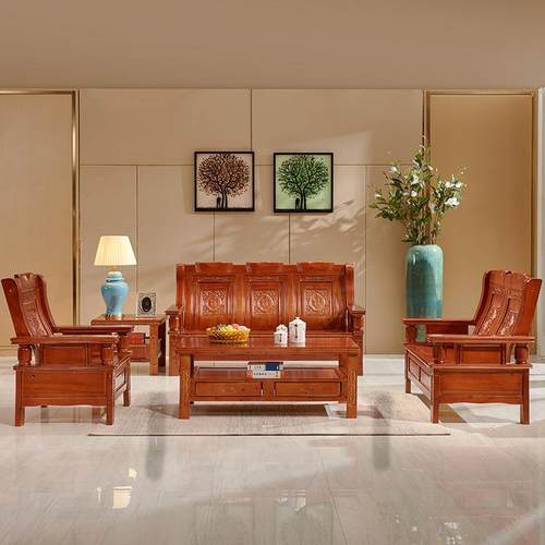 小户型全实木沙发组合冬夏两用新中式仿古沙发客厅办公农村经济型 - 图0