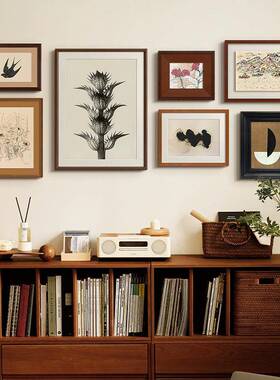 现代法式复古客厅沙发背景墙装饰画中古风玄关柜书房挂画混搭组合