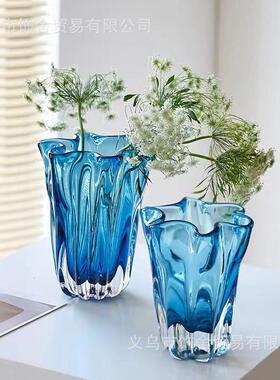 克莱因蓝色琉璃花瓶玻璃摆件客厅插鲜花水养北欧创意餐桌轻奢花器