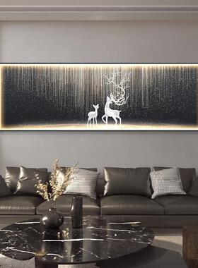 现代轻奢客厅装饰画卧室横版LED灯画发光沙发背景墙挂画一鹿壁画