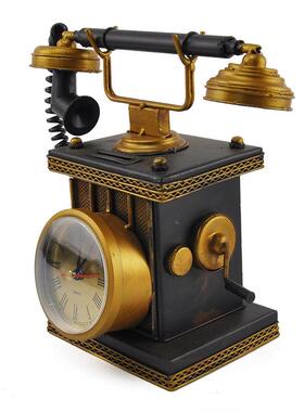 金属工艺品仿古老式钟表电话机摆件收藏 家居装饰储钱罐礼品