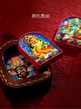 文创定 制手绘牛皮唐卡擦擦手工缝制皮壳吊坠挂饰扎基拉姆黄财吊