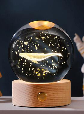八大行星地球仪水晶球创意发光摆件治愈系星空桌面装饰小夜灯毕业